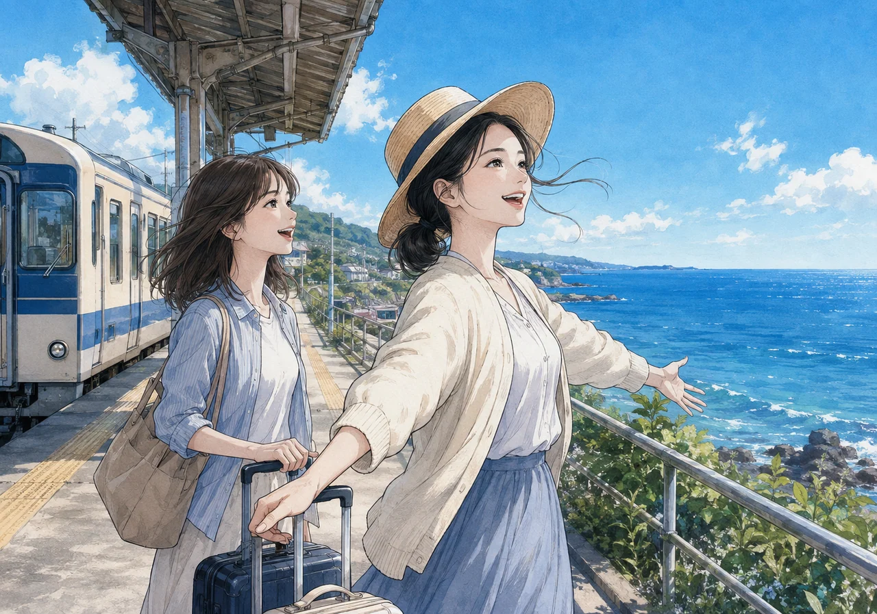 友人との海辺への旅行 想像の休日