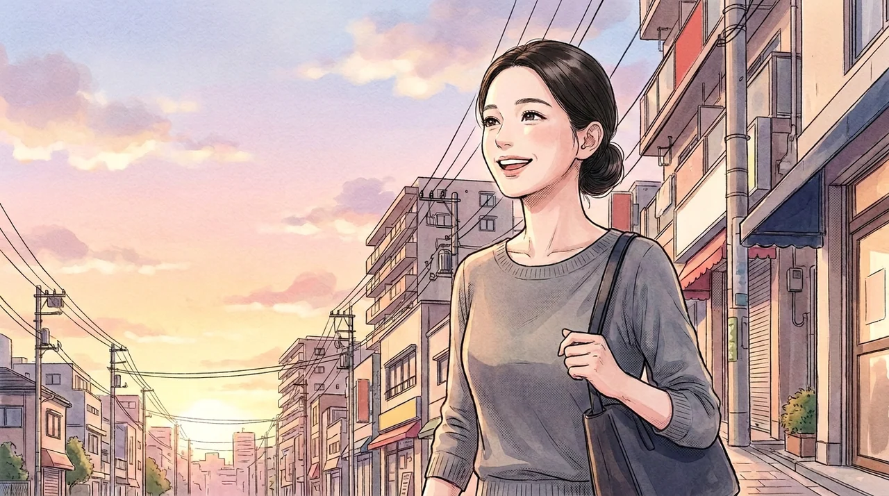 仕事のあと 自分の時間を楽しみながら笑顔で歩く